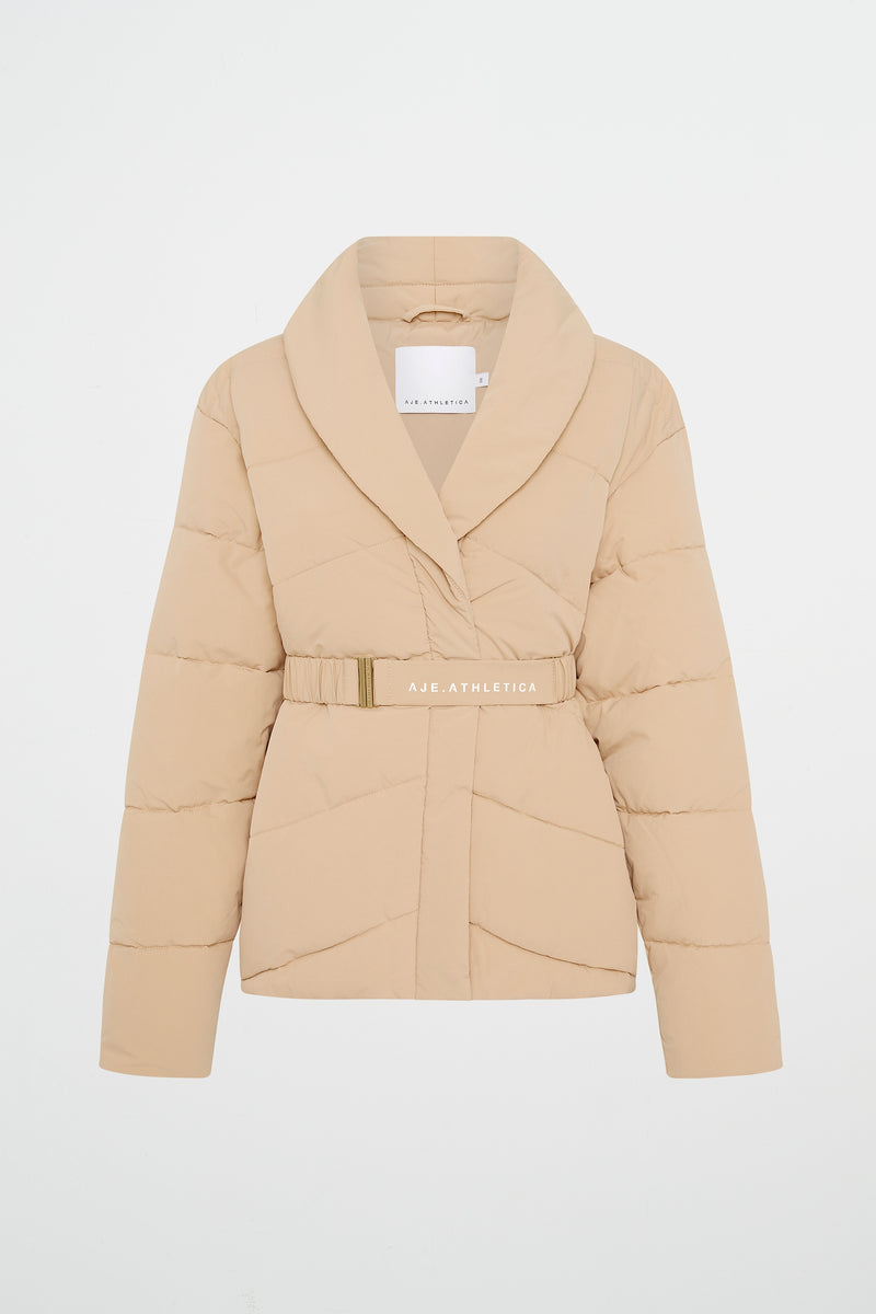 Belted Wrap Puffer Jacket 768 | Biscotti Beige | AJE ATHLETICA