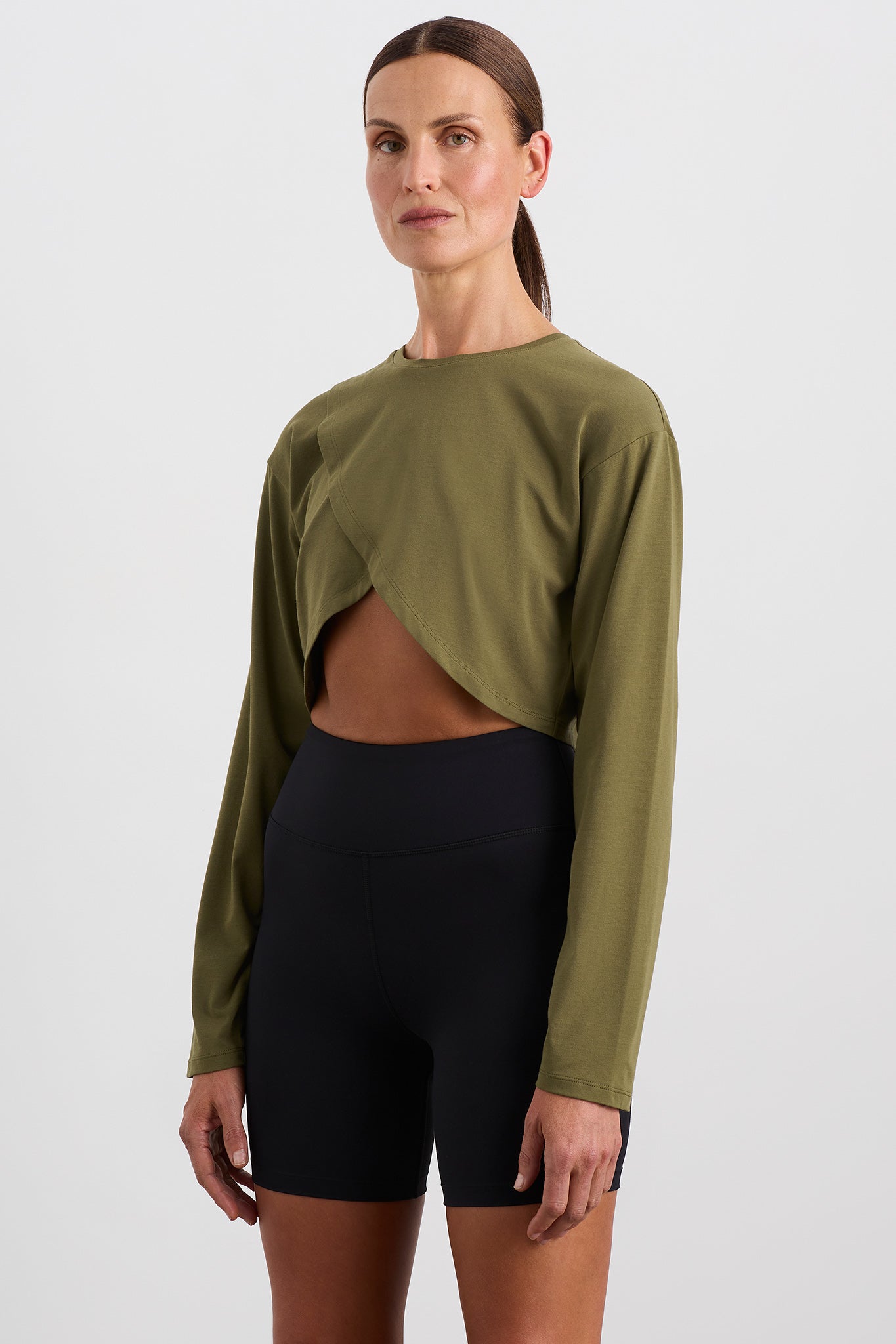 Cropped Crossover Long Sleeve Top 440