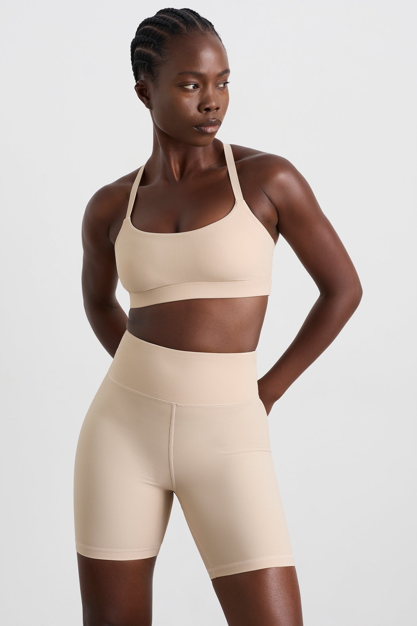 Showpo - Base and a blazer: No better combo. 🤍 #Showpo 🛒 Amalthea Ribbed  Bralette in Chocolate:  🛒 Thisbe High Waisted Bike  Short in Sand:  🛒 Michelle Oversized Plunge Neckline