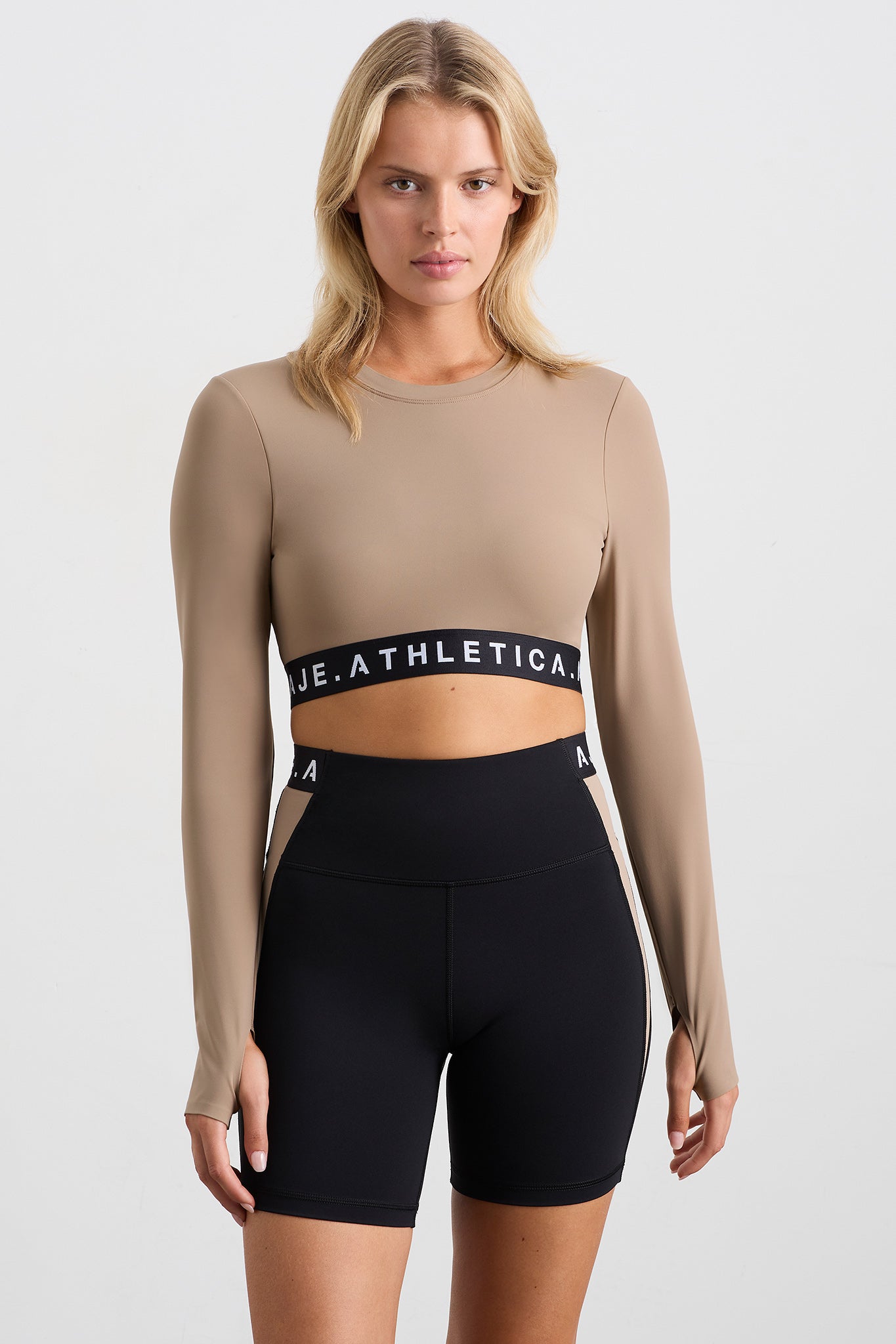 Contrast Layered Crop Top 380, Dune/Winter White