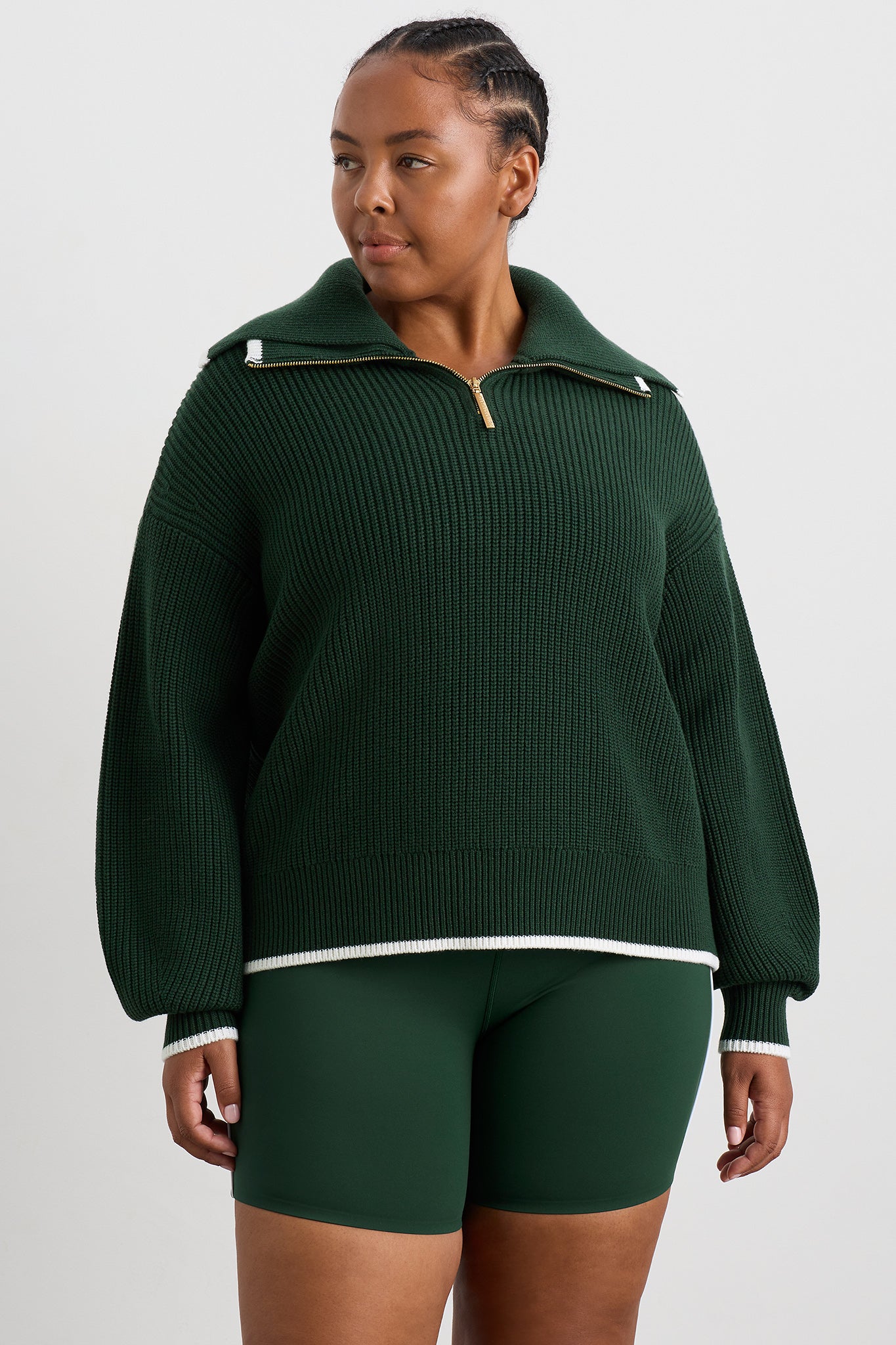 1/4 Zip Ribbed Knit Jumper 431 | Pine Green | AJE ATHLETICA – AJE 