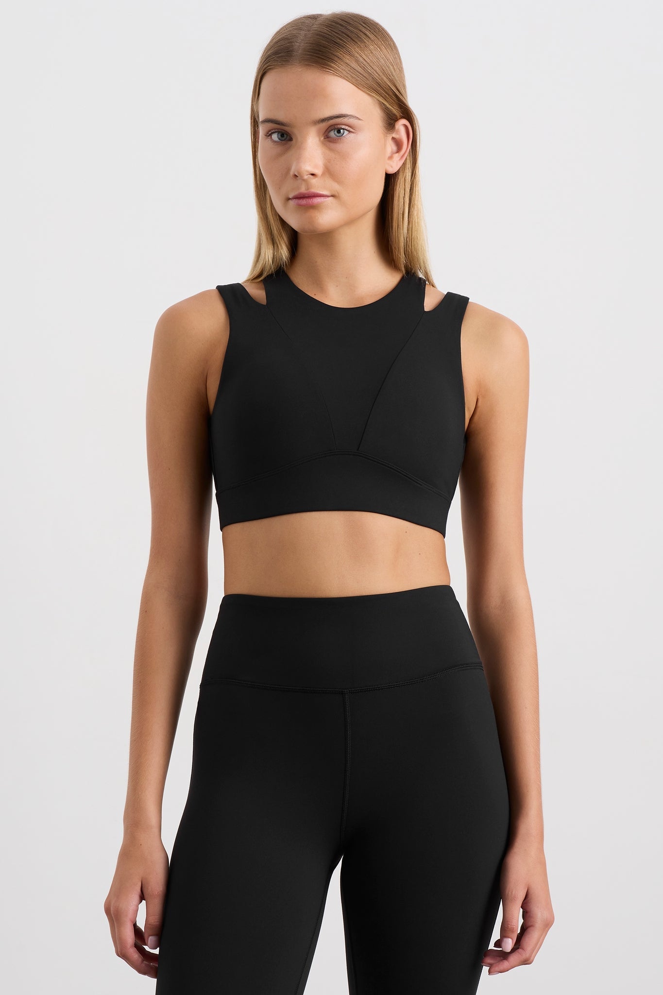 Lululemon Black Strappy Cutout Mesh Two Layer Supportive Athletic